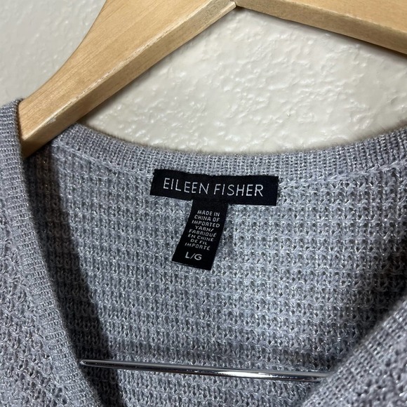 Eileen Fisher Sweater Merino Wool Metallic Silver Women’s Size Large - Picture 6 of 7